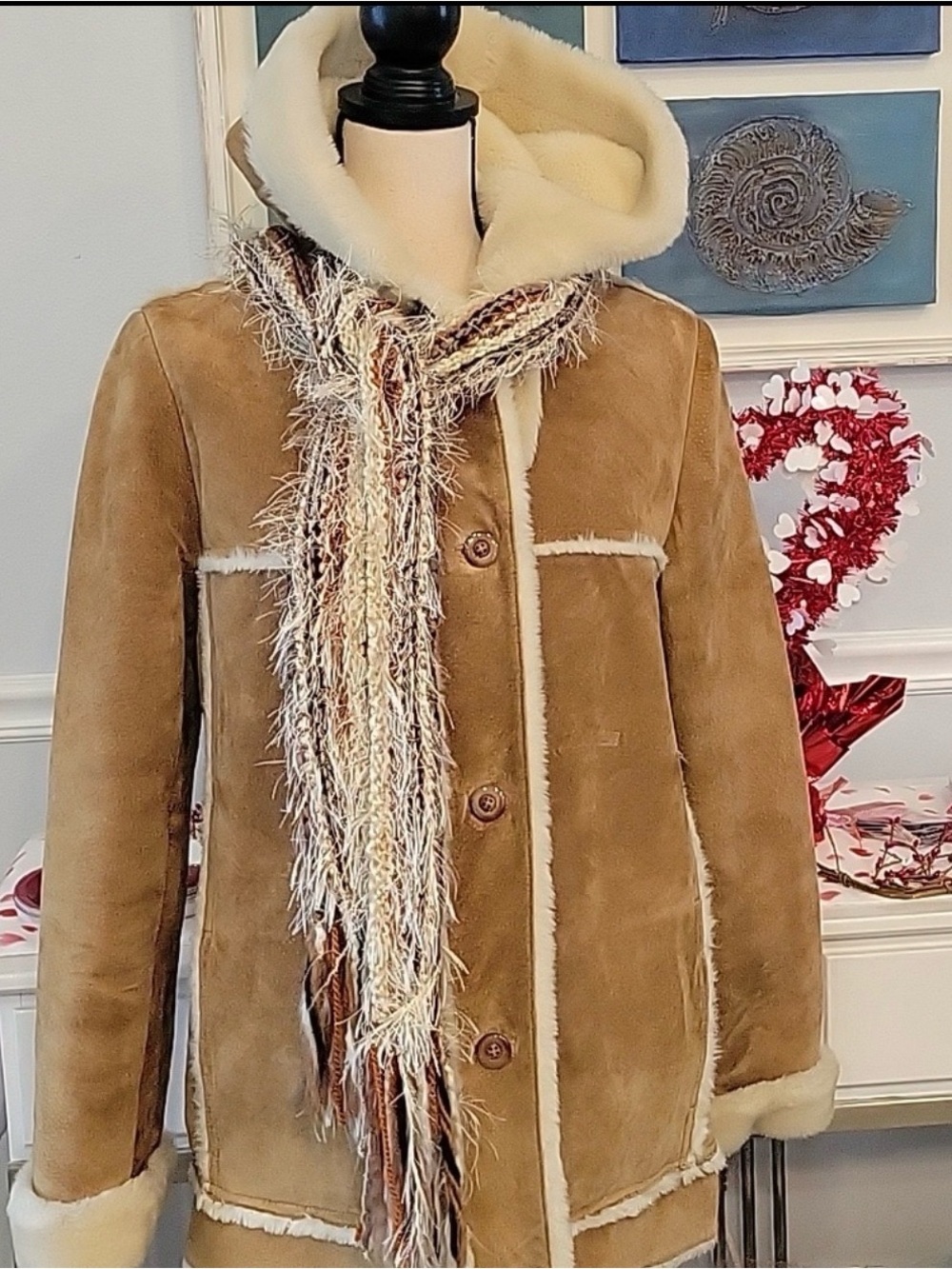 Jones New York Tan Shearling Hooded Jacket